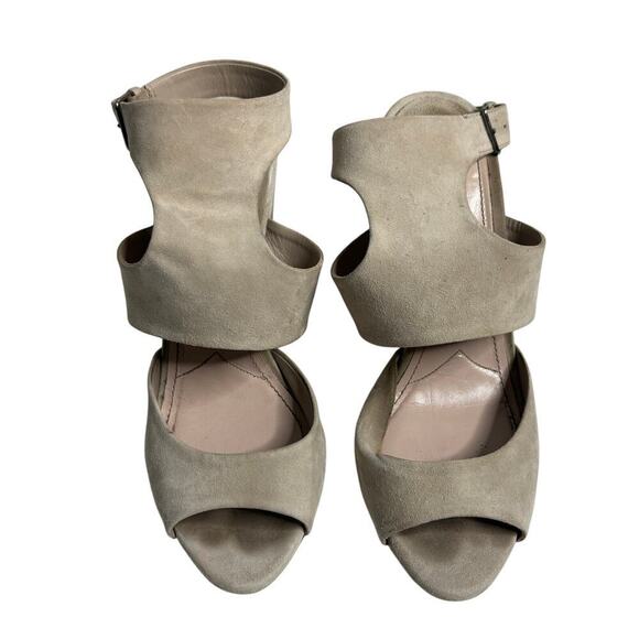 Miu Miu Suede Wood Wedge Sandal Beige Size 8 - Picture 3 of 5